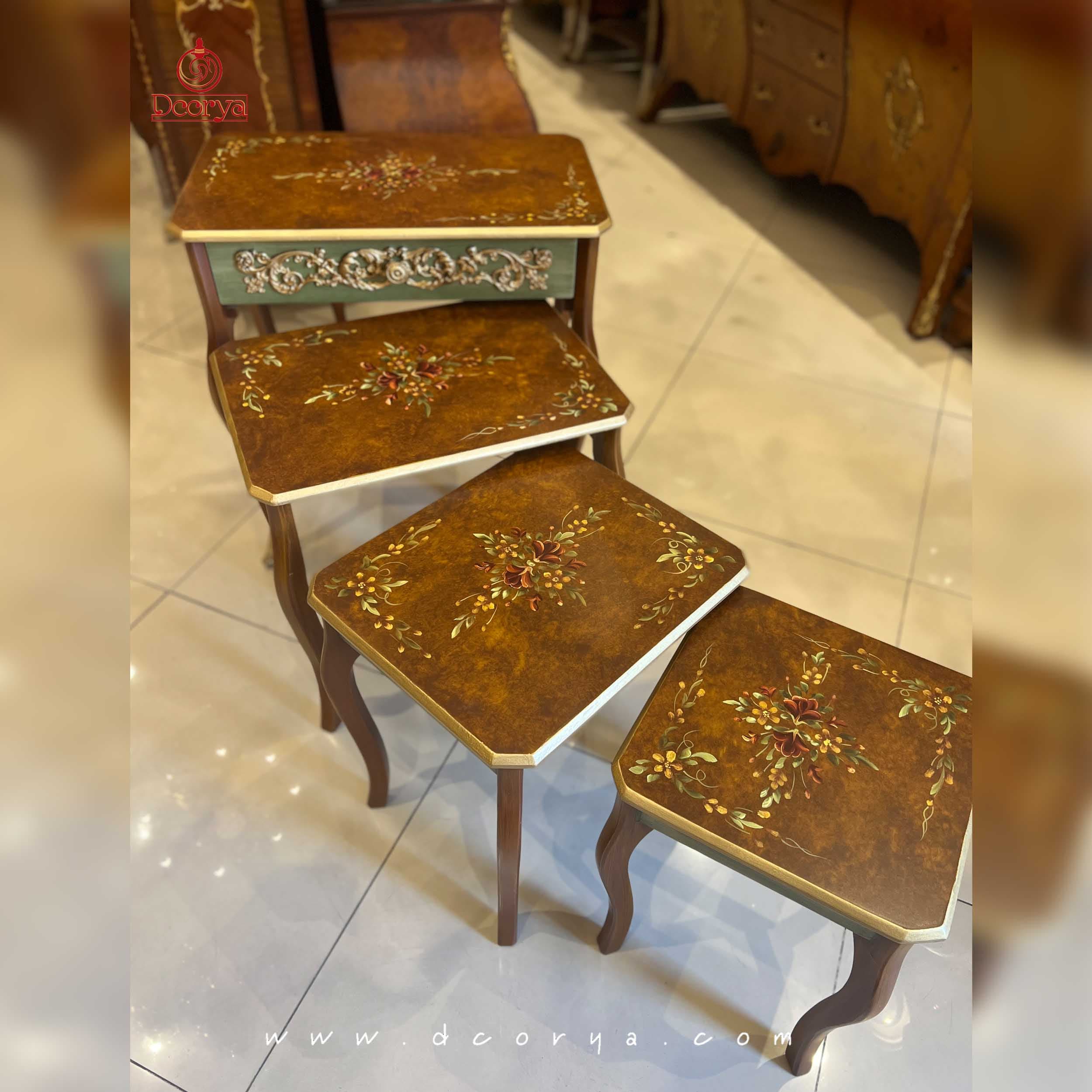 میزعسلی 4 تیکه کشوخور پایه خم نقاشی برنزخور M26